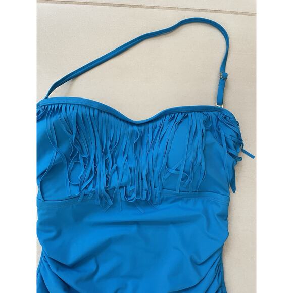 Swimsuits For All Swim Kim Gravel One Piece Fringe Swimwear Blue - Picture 2 of 9